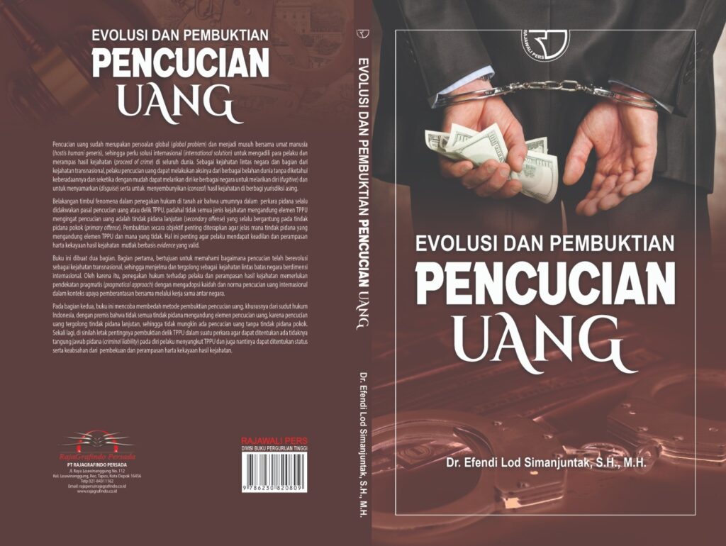 Buku Evolusi dan Pembuktian Pencucian Uang karya Efendi Lod Simanjuntak. (Foto: Dok.Pribadi)