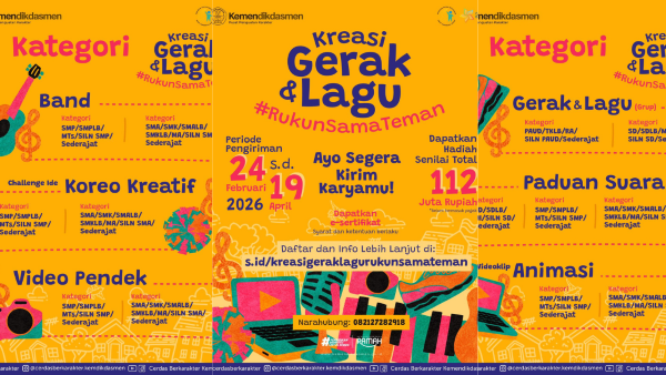 Kementerian Pendidikan Dasar dan Menengah (Kemendikdasmen) melalui Pusat Penguatan Karakter (Puspeka) menyelenggarakan Kompetisi Kreasi Gerak dan Lagu “Rukun Sama Teman”2026 sebagai bagian dari Gerakan Rukun Sama Teman. (Foto: Puspeka Kemendikdasmen)