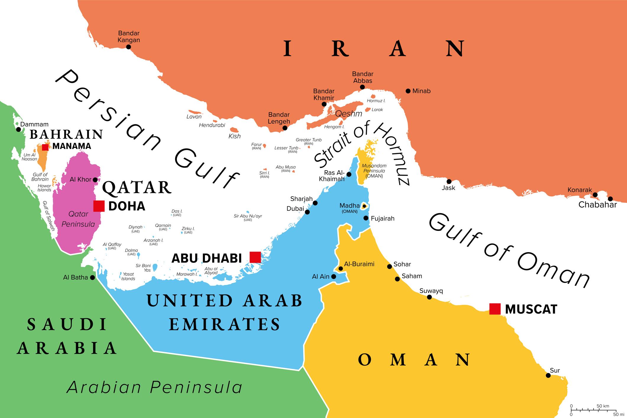 Selat Hormuz di Kawasan Teluk Timur Tengah. (Foto: OpenAI)