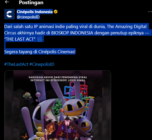 Movie The Amazing Digital Circus Tayang di Indonesia: “The Last Act” Siap Tutup Kisah Epik Pomni