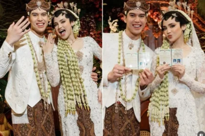 Pasangan selebriti El Rumi dan Syifa Hadju usai melaksanakan akad nikah di Jakarta pada Minggu (26/4). (Kolase tangkapan layar Instagram @syifahadju)