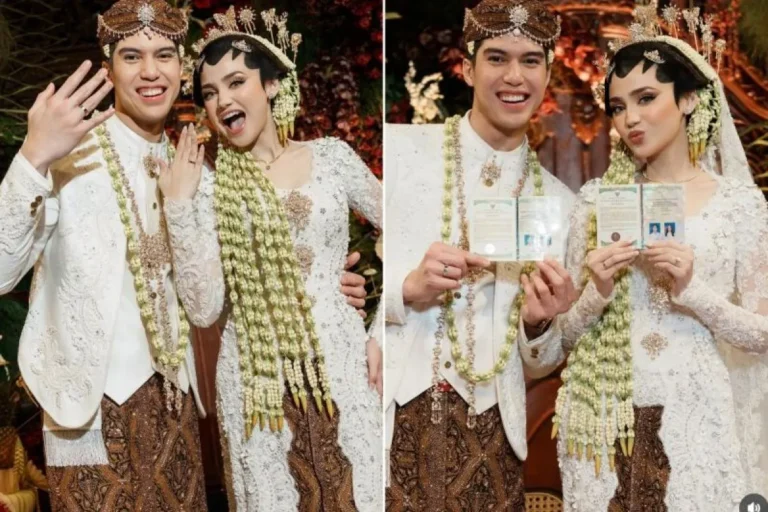 Pasangan selebriti El Rumi dan Syifa Hadju usai melaksanakan akad nikah di Jakarta pada Minggu (26/4). (Kolase tangkapan layar Instagram @syifahadju)