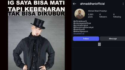 Musisi sekaligus anggota Komisi X DPR RI, Ahmad Dhani, mendatangi Gedung Awaloeddin Djamin Bareskrim Polri, Senin (4/5/2026), untuk berkonsultasi terkait akun Instagram pribadinya yang mendadak hilang. (Foto kolase Disway)